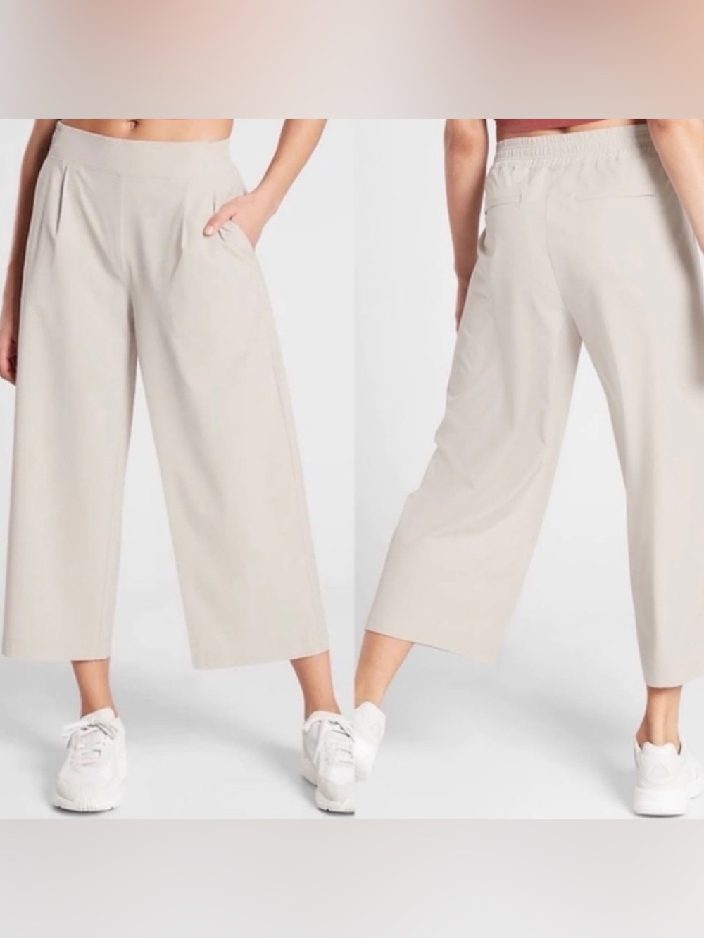 EUC Athleta Brooklyn Wide-Leg Cropped Pants in Light Beige